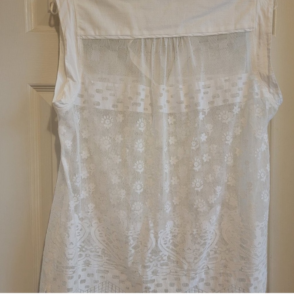 Cabi Prudence White Half Button Up Lace Tank Top - image 4